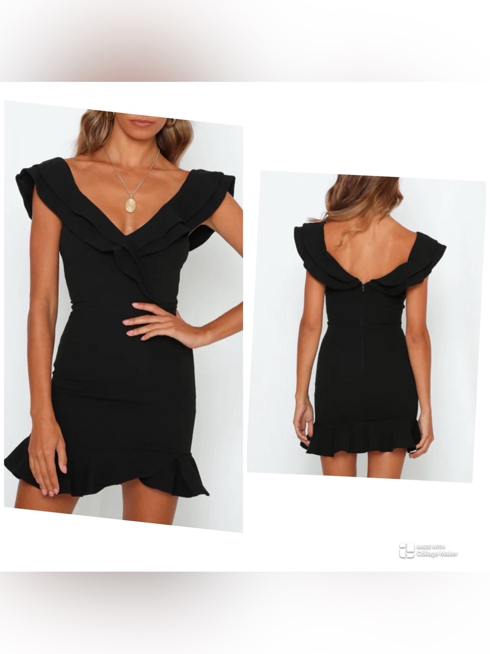 Hello Molly Black Ruffle V-Neck Mini Dress size M